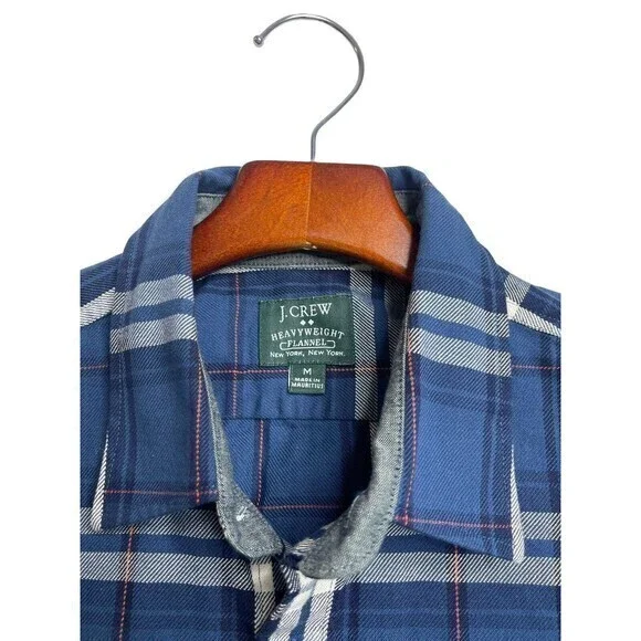 New J Crew Mens Heavy Weight Flannel Shirt (M)‎ Mens Blue Red 100%Cotton - Picture 2 of 8